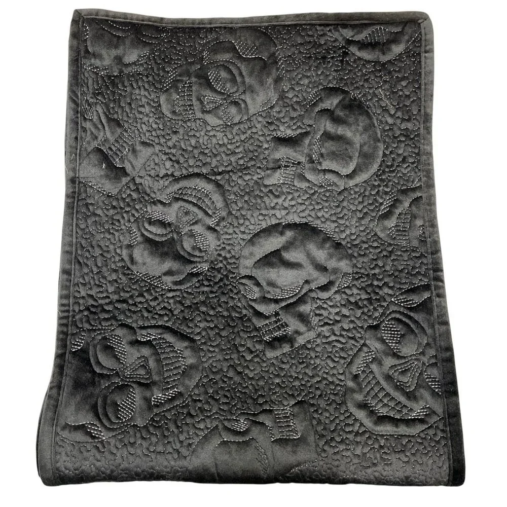 Grammercy Studio Table Runner Black Velvet Quilted Skull‎ Halloween Goth 14x72